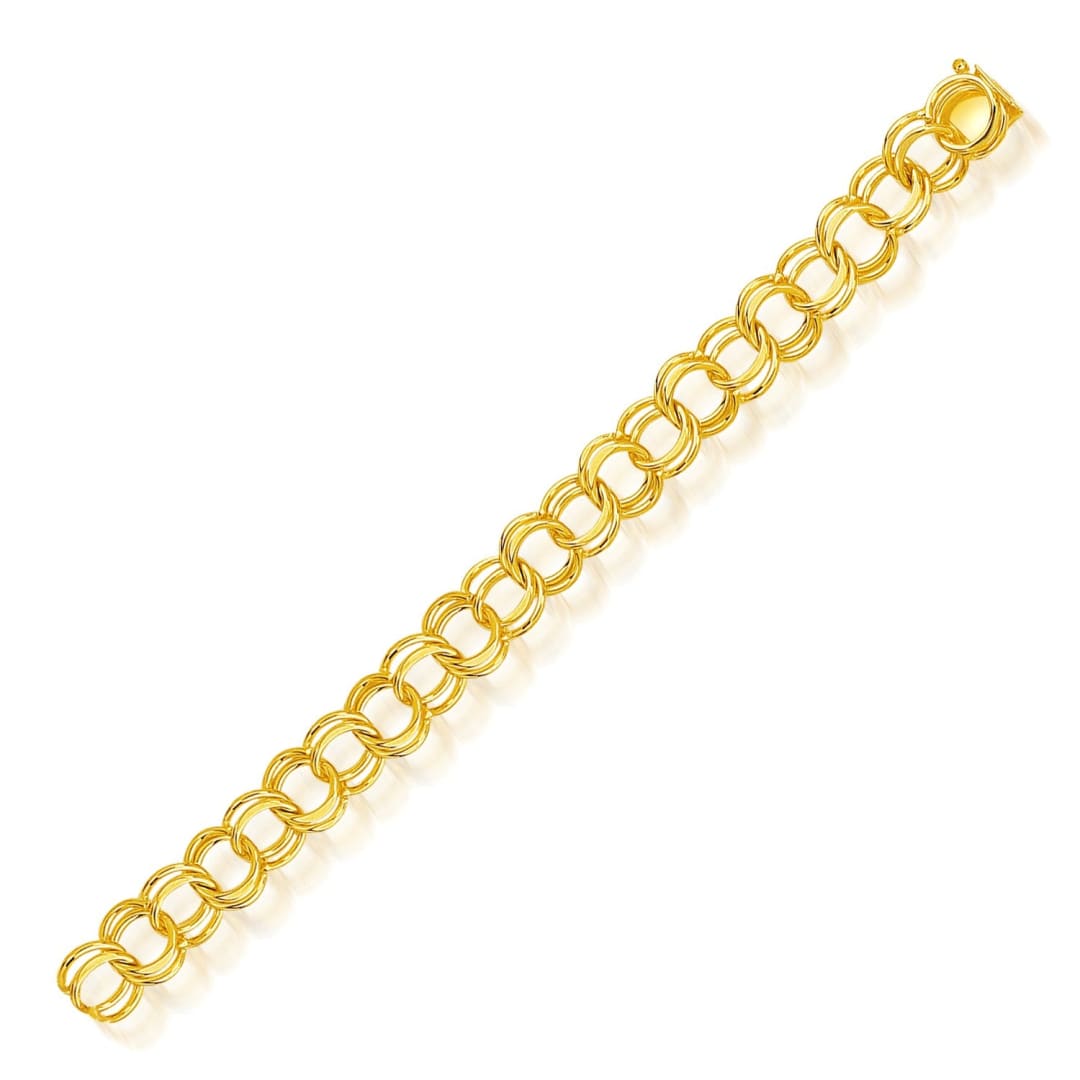 14k Yellow Gold Solid Double Link Charm Bracelet 10.0mm | Richard Cannon Jewelry