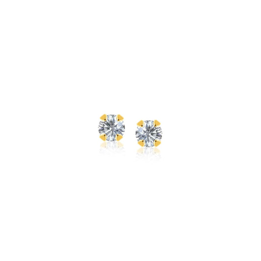 14k Yellow Gold Stud Earrings with Faceted White Cubic Zirconia | Richard Cannon Jewelry