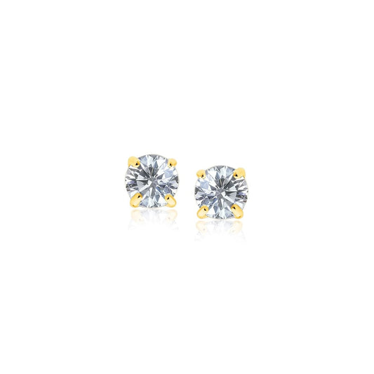 14k Yellow Gold Stud Earrings with White Hue Faceted Cubic Zirconia | Richard Cannon