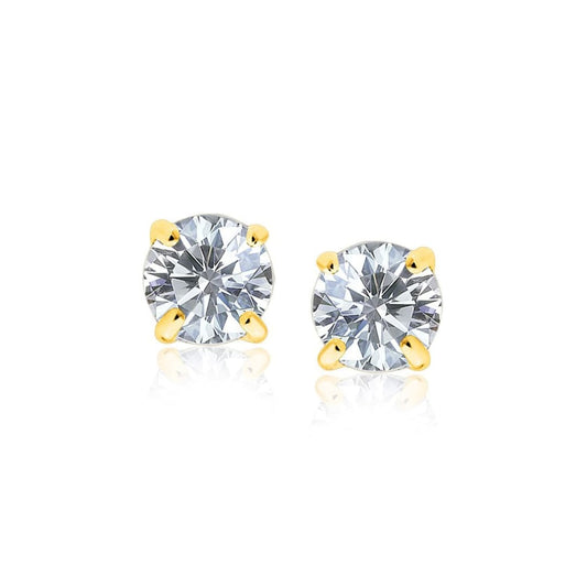 14k Yellow Gold Stud Earrings with White Hue Faceted Cubic Zirconia | Richard Cannon