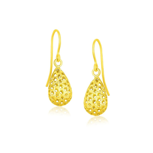 14k Yellow Gold Teardrop Drop Earrings with Honeycomb Texture | Richard Cannon Jewelry
