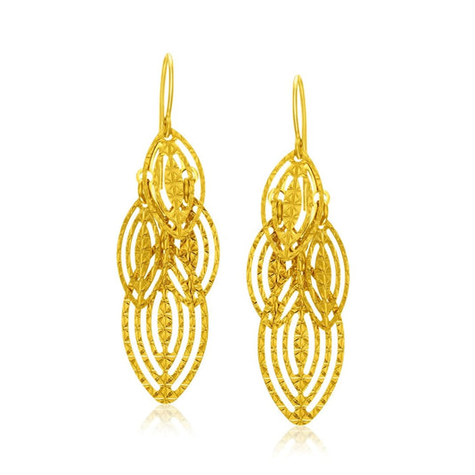 14k Yellow Gold Textured Cascading Cut Out Marquise Earrings | Richard Cannon Jewelry