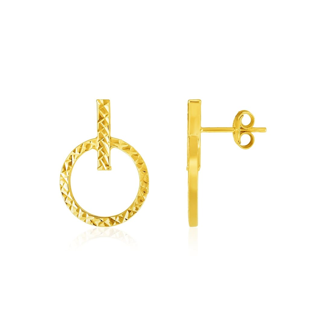 14k Yellow Gold Textured Circle and Bar Post Earrings | Richard Cannon Jewelry