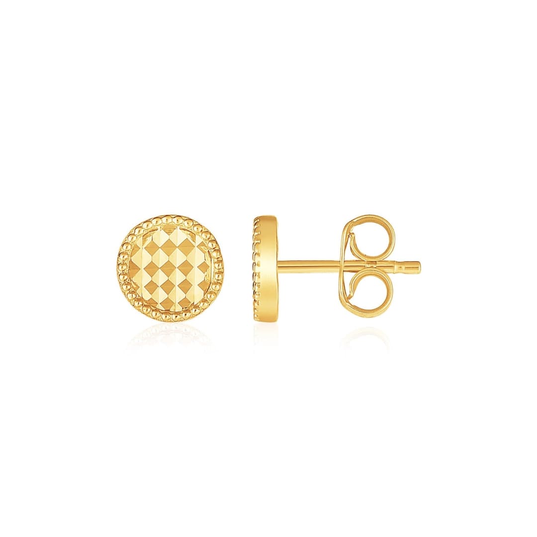 14k Yellow Gold Textured Circle Post Earrings | Richard Cannon Jewelry