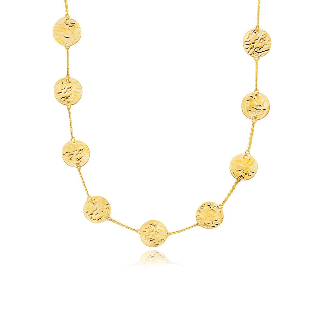 14k Yellow Gold Textured Disc Long Layering Necklace | Richard Cannon Jewelry