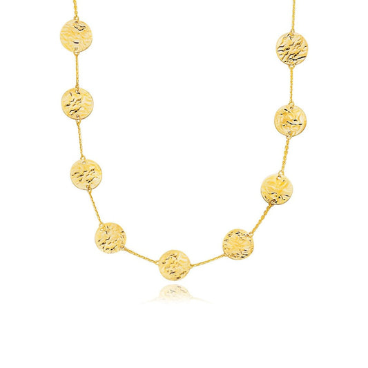 14k Yellow Gold Textured Disc Long Layering Necklace | Richard Cannon Jewelry