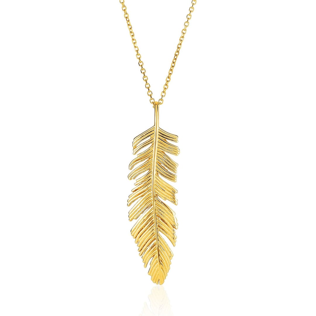 14k Yellow Gold with Textured Feather Pendant | Richard Cannon Jewelry