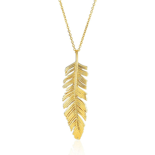 14k Yellow Gold with Textured Feather Pendant | Richard Cannon Jewelry