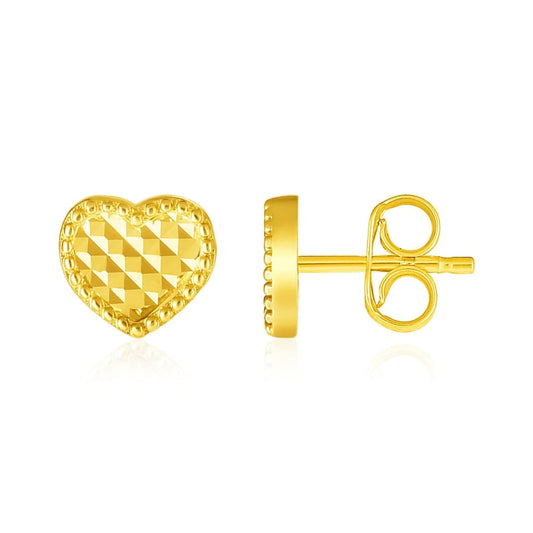 14k Yellow Gold Textured Heart Post Earrings | Richard Cannon Jewelry