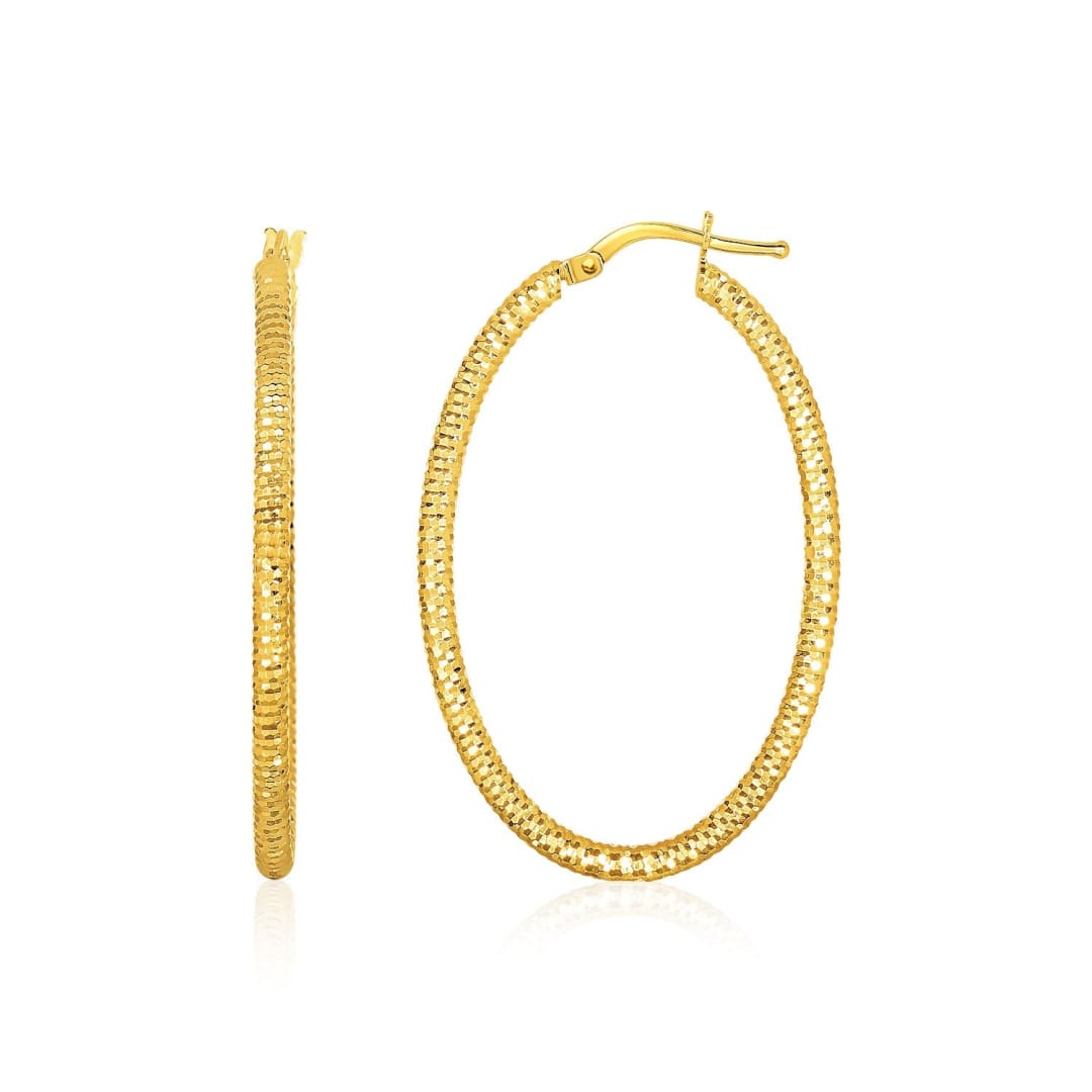 14k Yellow Gold Textured Oval Hoop Earrings | Richard Cannon Jewelry