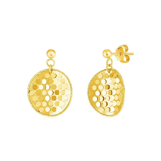 14k Yellow Gold Textured Round Drop Earrings | Richard Cannon Jewelry