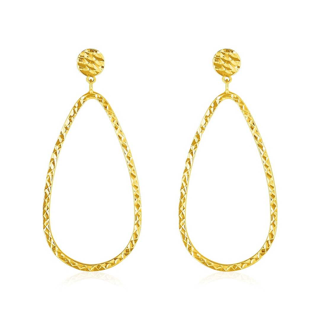 14k Yellow Gold Textured Teardrop Motif Post Earrings | Richard Cannon Jewelry