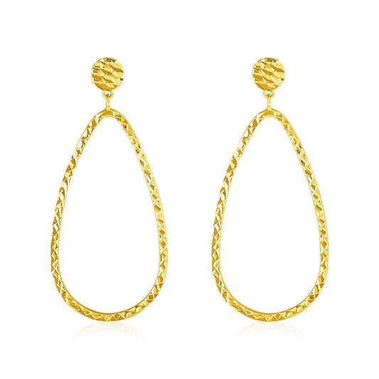 14k Yellow Gold Textured Teardrop Motif Post Earrings | Richard Cannon Jewelry