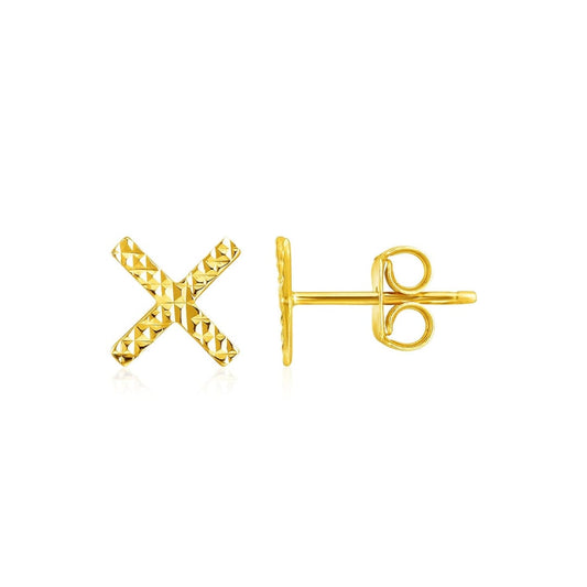 14k Yellow Gold Textured X Post Earrings | Richard Cannon Jewelry