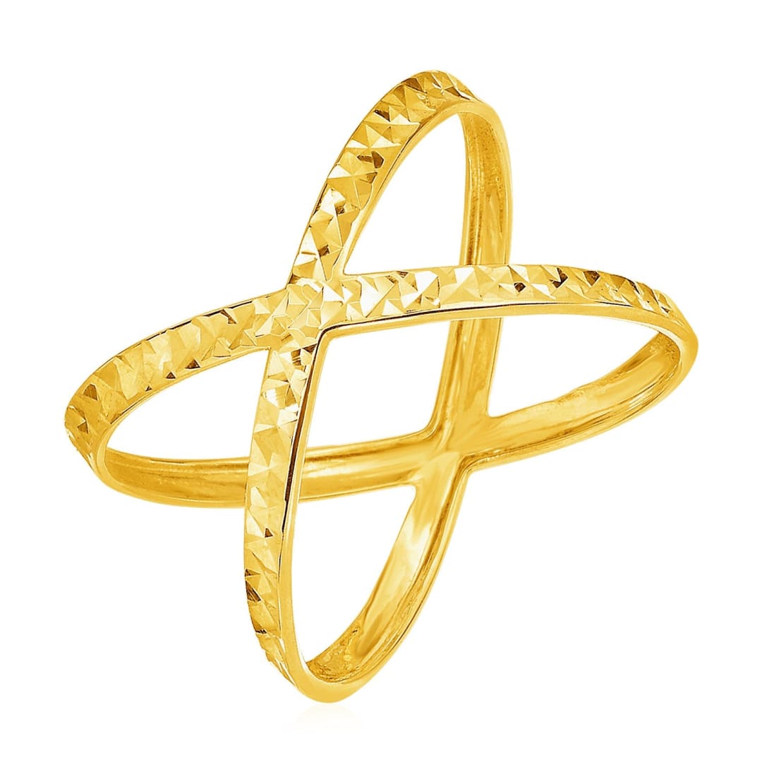 14k Yellow Gold Textured X Profile Ring | Richard Cannon Jewelry