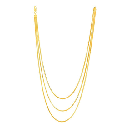 14k Yellow Gold Three Strand Herringbone Chain Necklace | Richard Cannon Jewelry