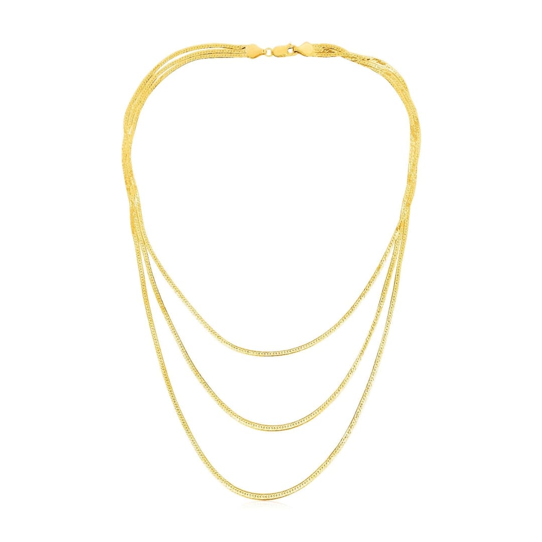 14k Yellow Gold Three Strand Herringbone Chain Necklace | Richard Cannon Jewelry