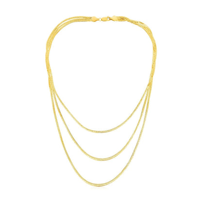 14k Yellow Gold Three Strand Herringbone Chain Necklace | Richard Cannon Jewelry