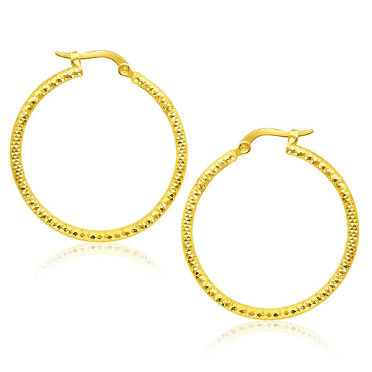 14k Yellow Gold Tube Textured Round Hoop Earrings(1.5x25mm) | Richard Cannon Jewelry