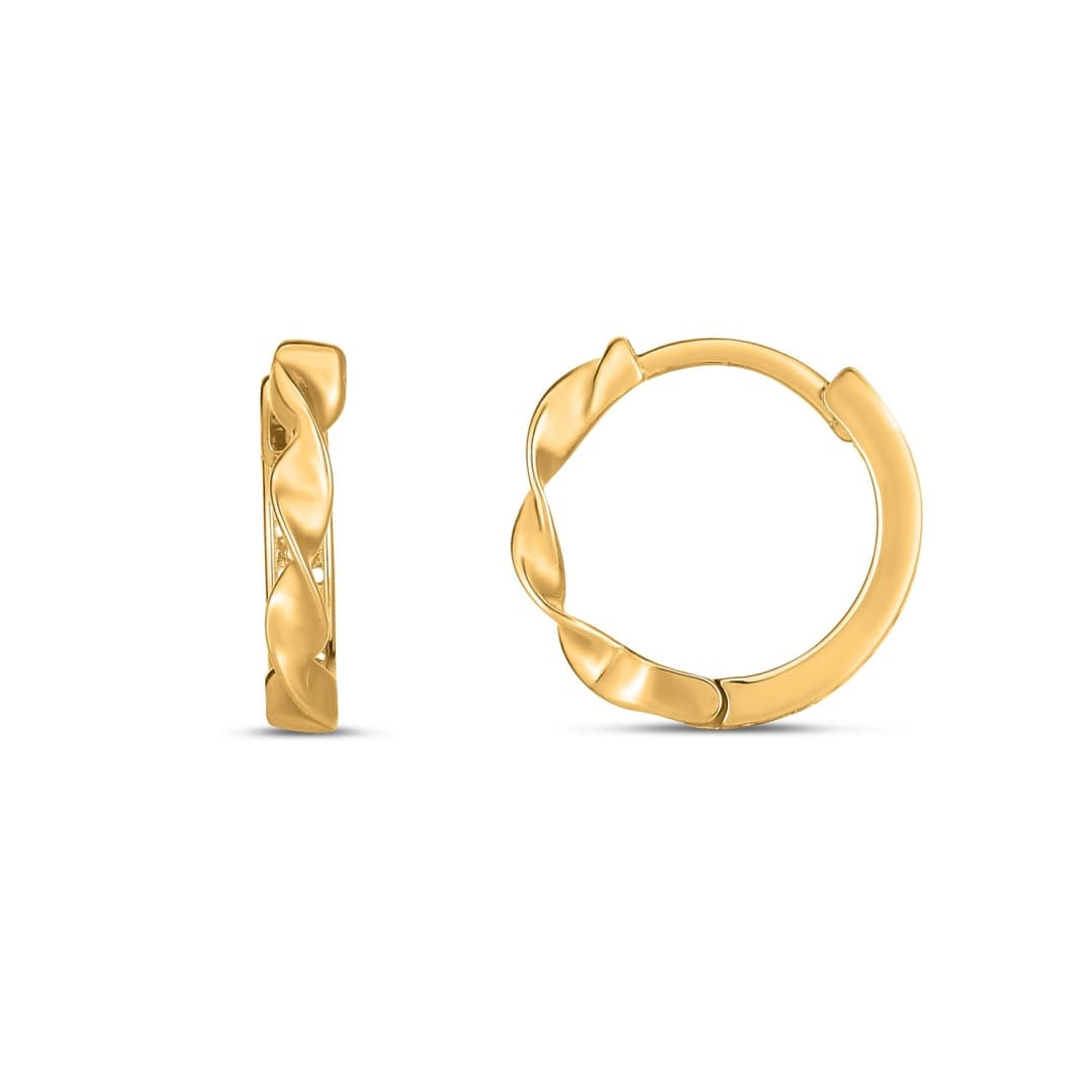 14k Yellow Gold Twist Huggie Hoops | Richard Cannon Jewelry