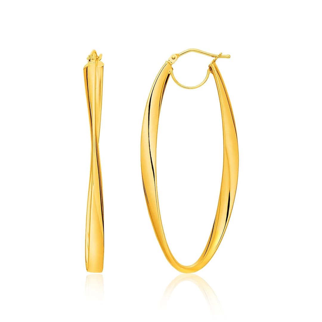 14k Yellow Gold Twist Motif Oval Shape Hoop Earrings | Richard Cannon Jewelry