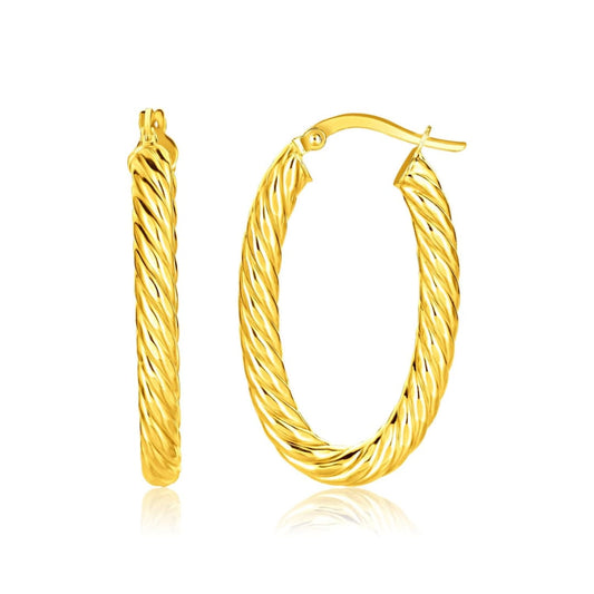 14k Yellow Gold Twisted Cable Oval Hoop Earrings | Richard Cannon Jewelry