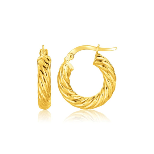 14k Yellow Gold Twisted Cable Small Hoop Earrings(4x17.6mm) | Richard Cannon Jewelry