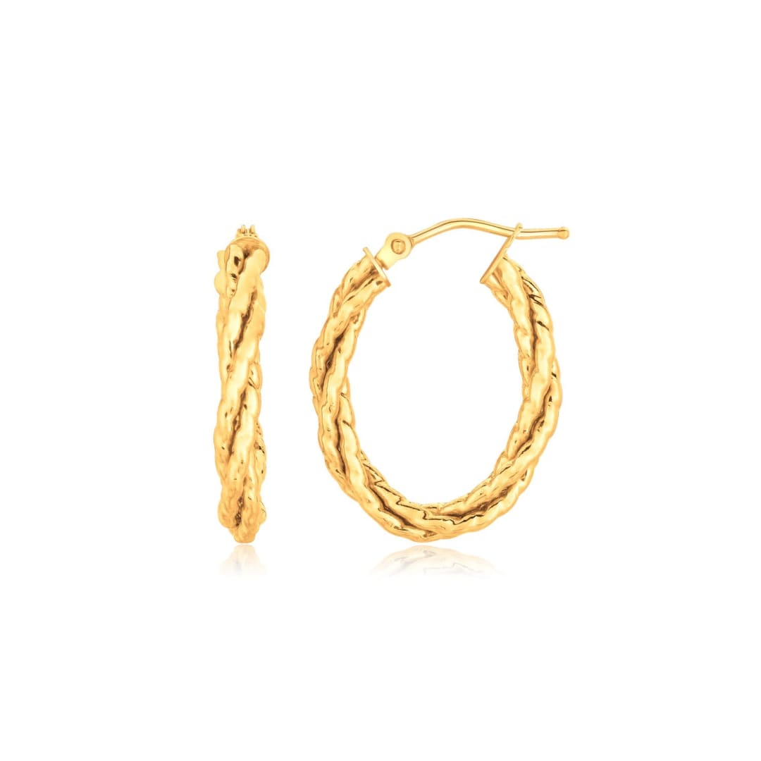 14k Yellow Gold Twisted Tube Oval Hoop Earrings | Richard Cannon Jewelry