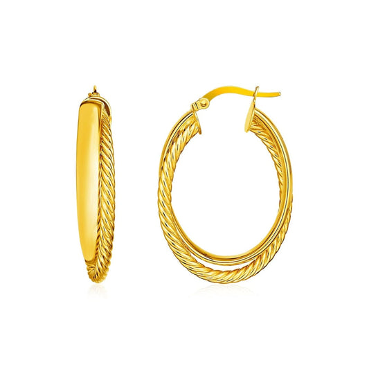 14k Yellow Gold Two Part Textured Twisted Oval Hoop Earrings | Richard Cannon Jewelry