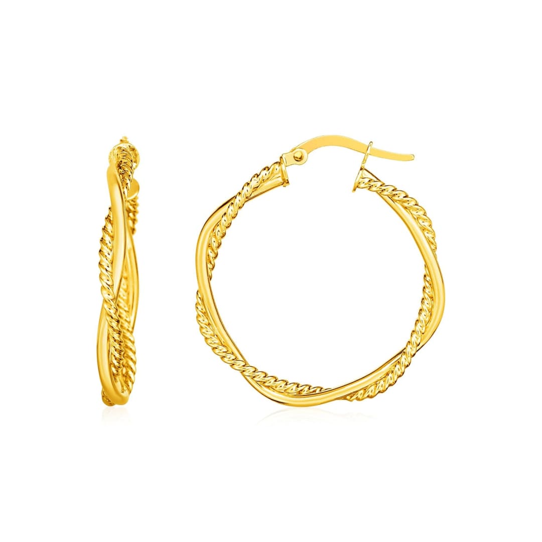 14k Yellow Gold Two Part Textured Twisted Round Hoop Earrings | Richard Cannon Jewelry