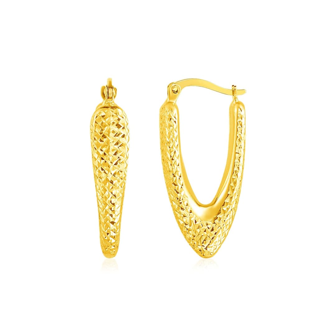 14k Yellow Gold V Shaped Puffed Hoop Earrings | Richard Cannon Jewelry