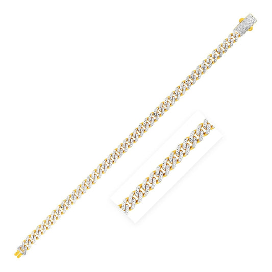 14k Yellow Gold White Pave High Polish Modern Lite Miami Cuban Bracelet (6.5mm) | Richard