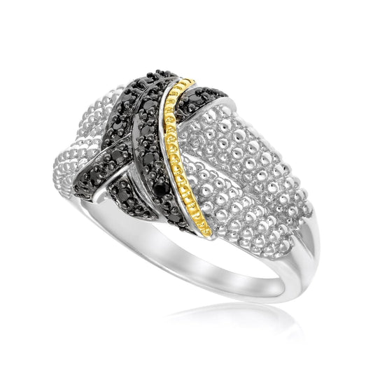 18k Yellow Gold & Sterling Silver Entwined Popcorn Ring with Black Diamonds | Richard