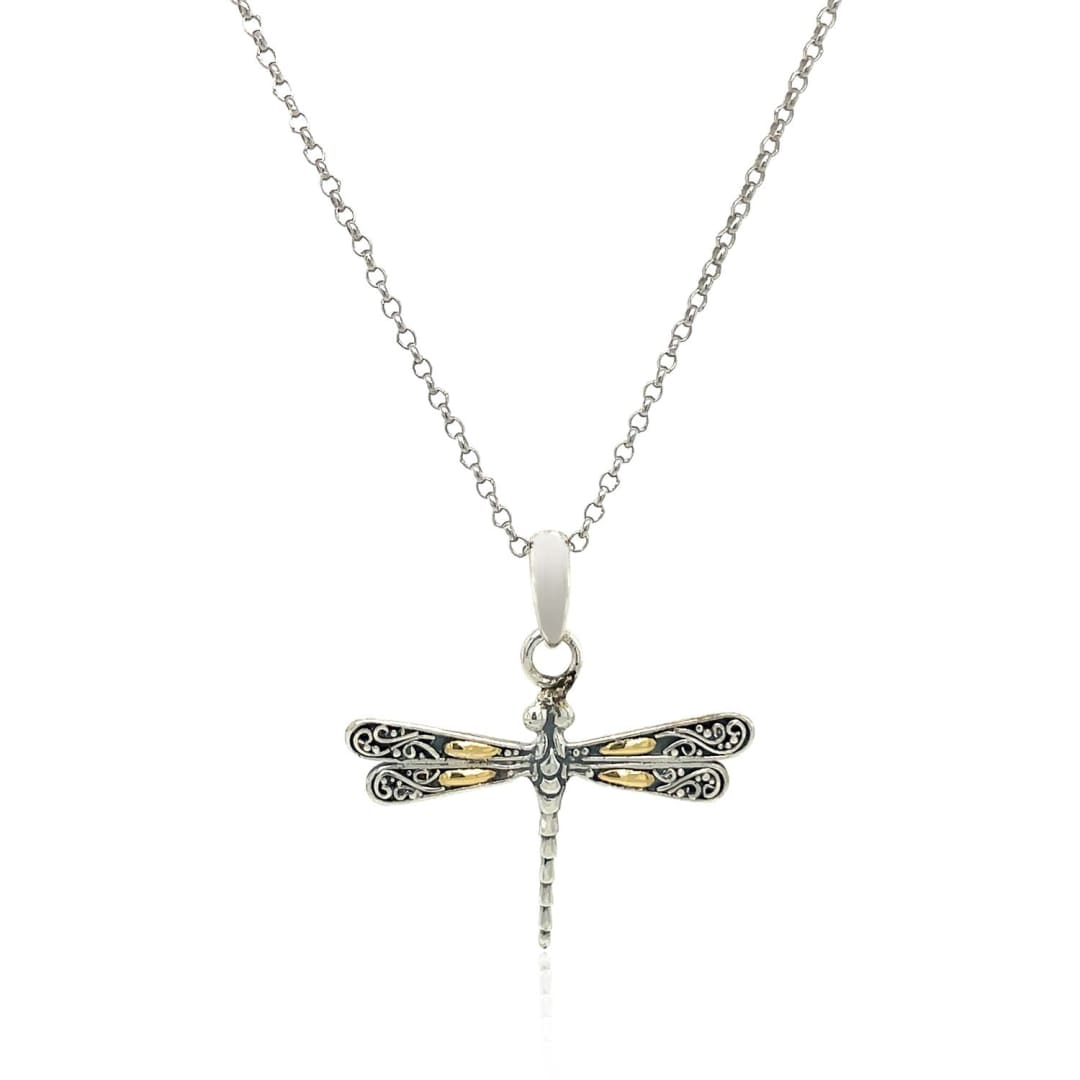 18k Yellow Gold and Sterling Silver Pendant in a Dragonfly Design | Richard Cannon Jewelry