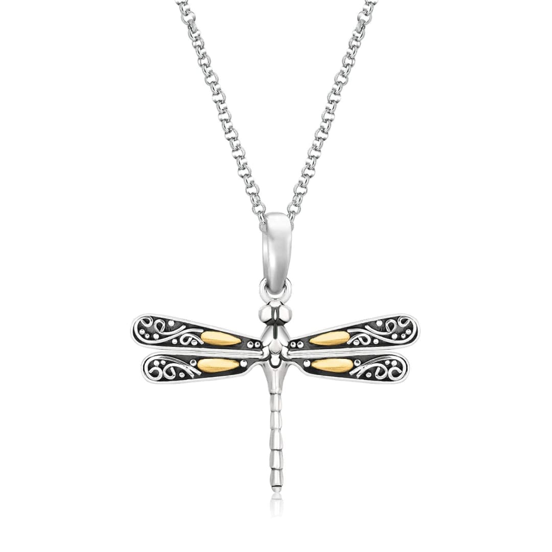 18k Yellow Gold and Sterling Silver Pendant in a Dragonfly Design | Richard Cannon Jewelry