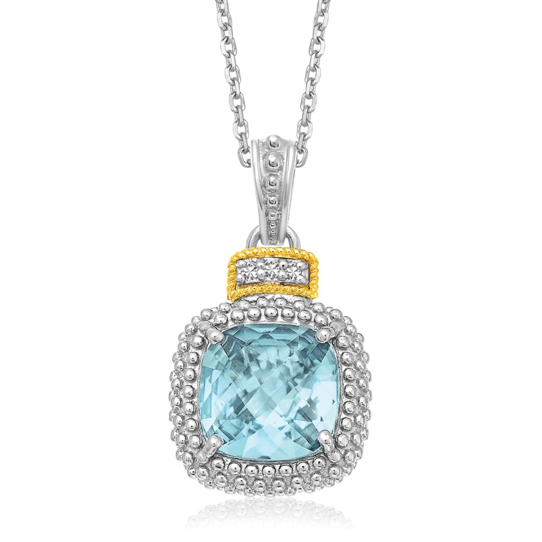 18k Yellow Gold & Sterling Silver Popcorn Sky Blue Topaz and Diamond Pendant | Richard