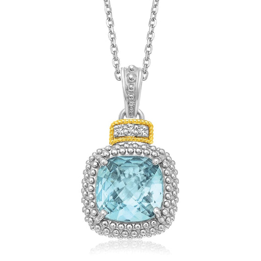 18k Yellow Gold & Sterling Silver Popcorn Sky Blue Topaz and Diamond Pendant | Richard