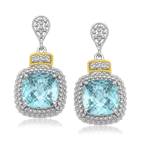 18k Yellow Gold & Sterling Silver Sky Blue Topaz & Diamond Earrings (.05cttw) | Richard