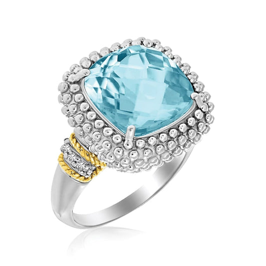 18k Yellow Gold & Sterling Silver Sky Blue Topaz and Diamond Popcorn Ring | Richard