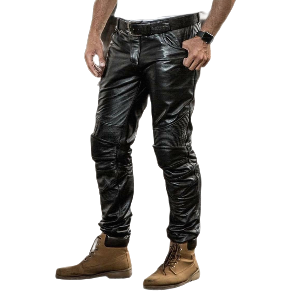 Riley Men's Genuine Leather Biker Pants Black-0