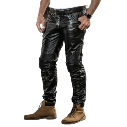 Riley Men's Genuine Leather Biker Pants Black-0