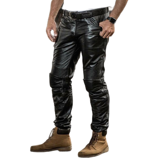 Riley Men's Genuine Leather Biker Pants Black-0