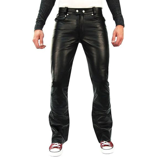 Elliot Men's Real Leather Fitted Pants Black-0