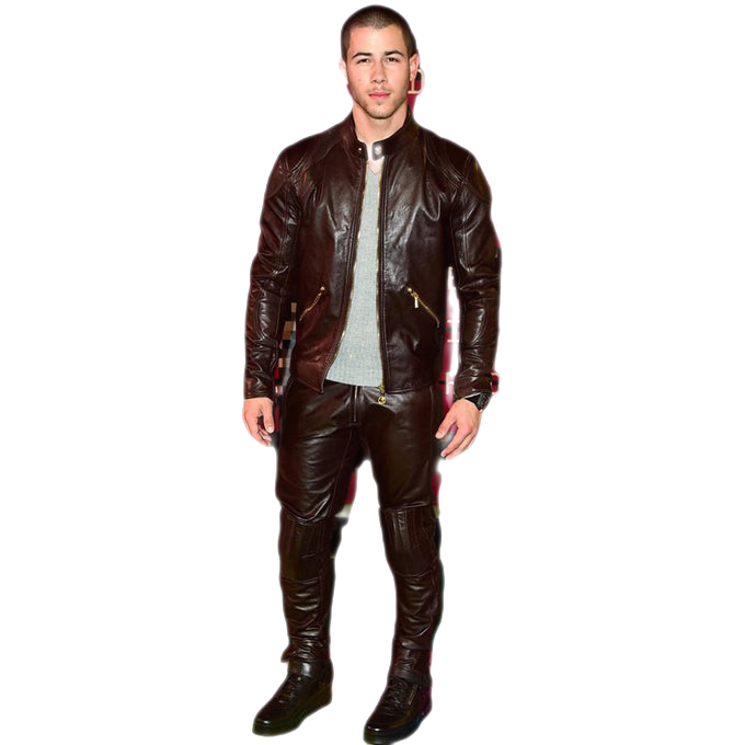 Nick Jonas Men's Real Leather Stylish Pants Black-0