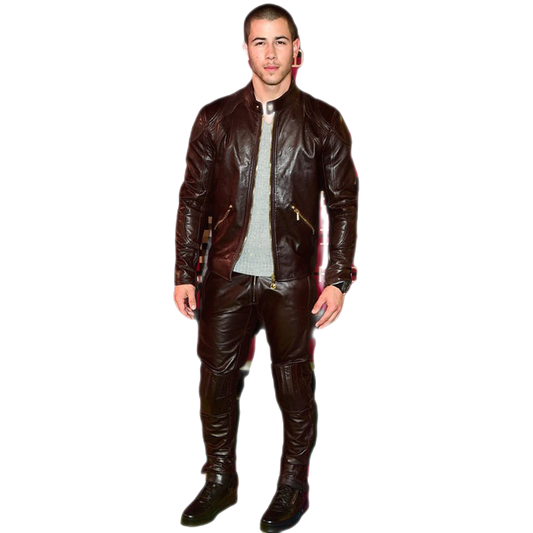 Nick Jonas Men's Real Leather Stylish Pants Black-0