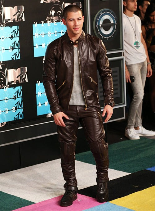 Nick Jonas Men's Real Leather Stylish Pants Black-1