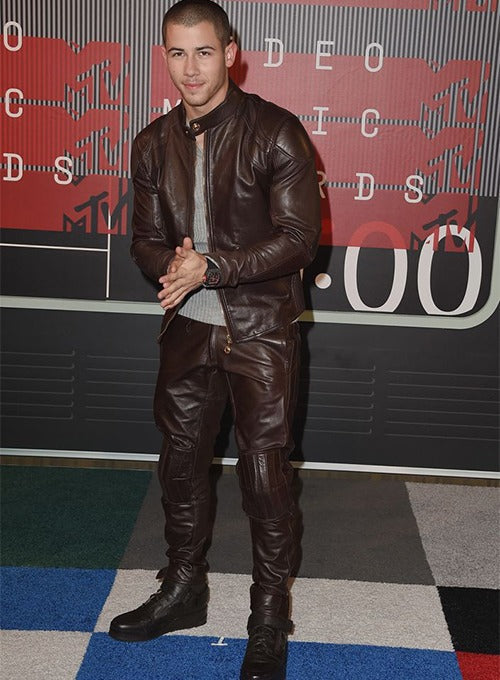 Nick Jonas Men's Real Leather Stylish Pants Black-2