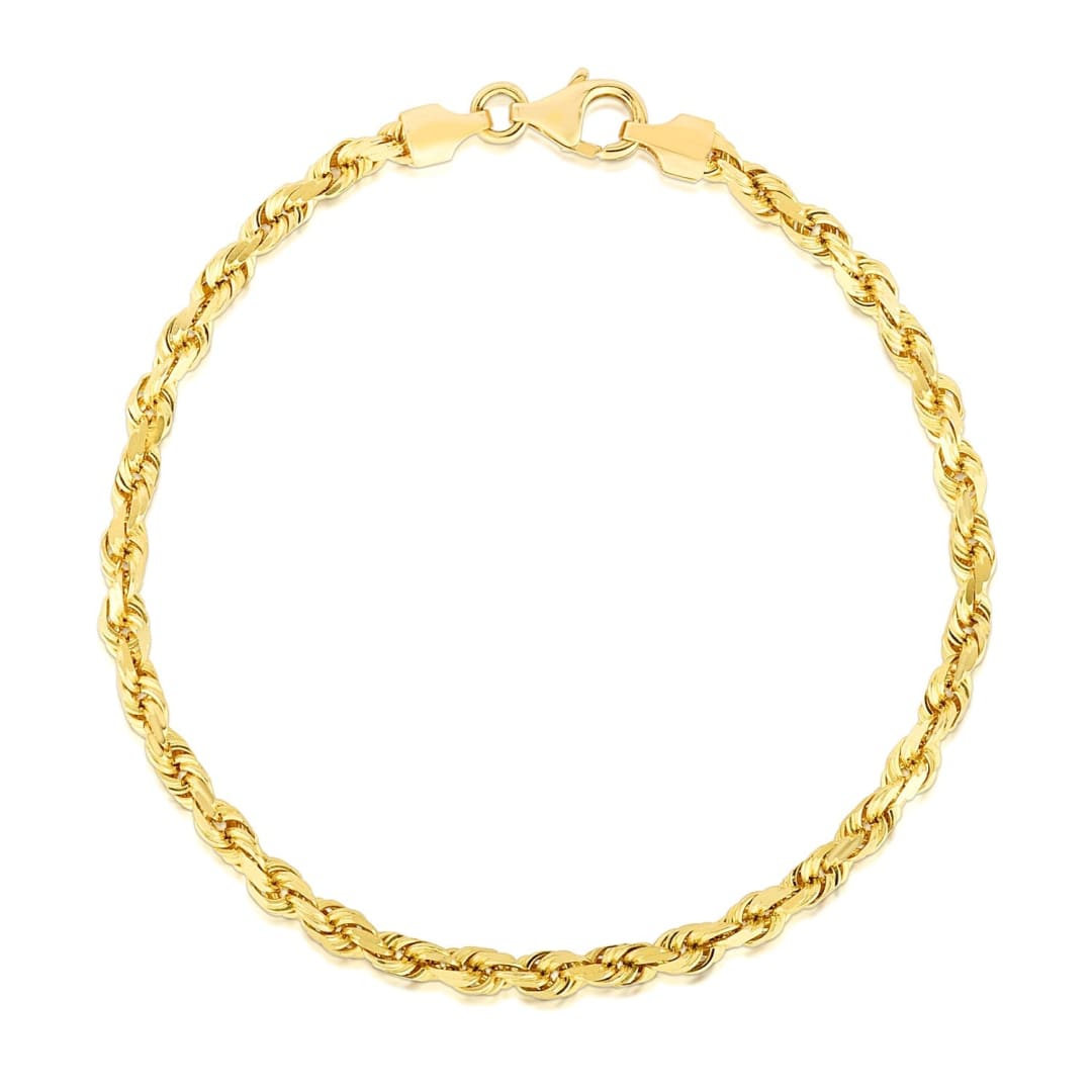 4.0mm 14k Yellow Gold Solid Diamond Cut Rope Bracelet | Richard Cannon Jewelry