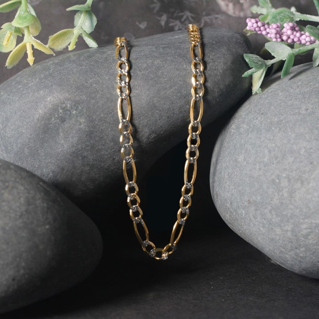 4.0mm 14K Yellow Gold Solid Pave Figaro Chain | Richard Cannon Jewelry
