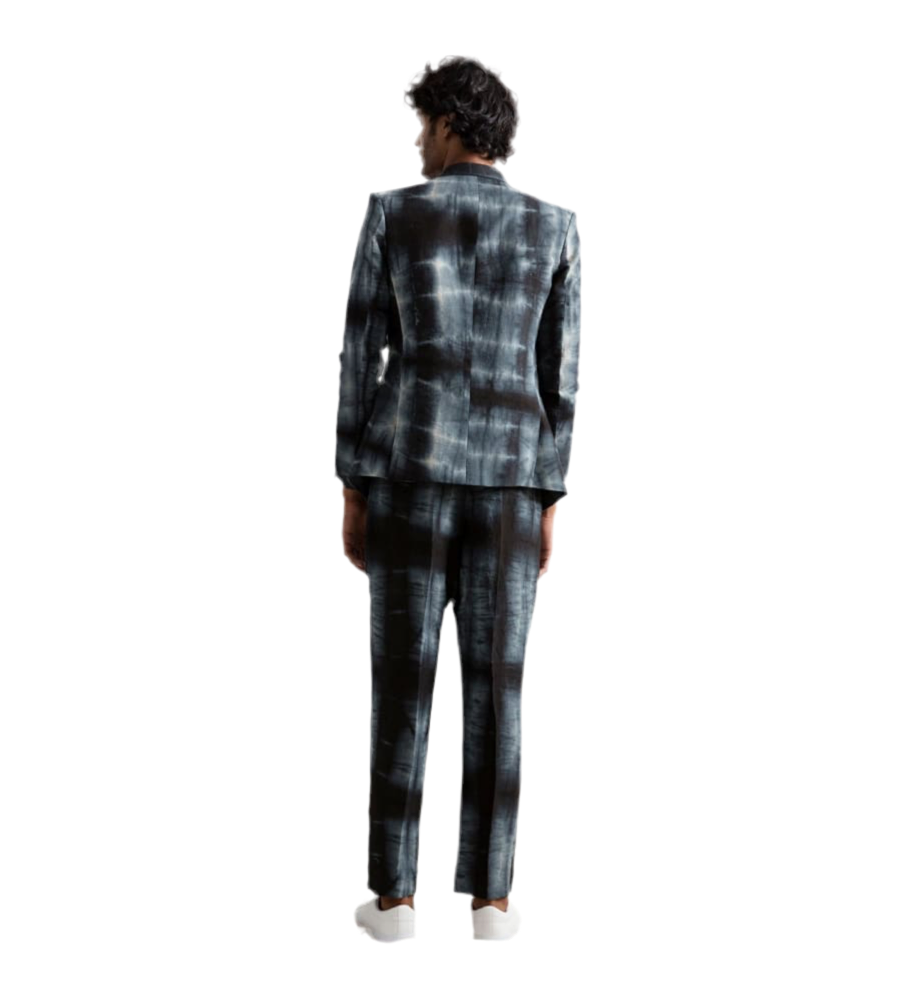 Verne Set - Grey Collarless Shirt with Tie & Dye Classic Suit Set